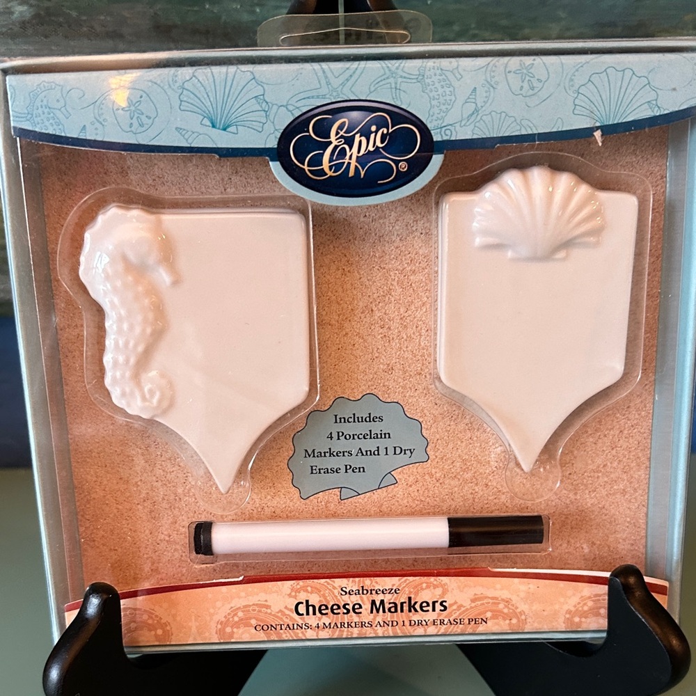 NWT Sur la Table Costal White Seabreeze Porcelain Writable Cheese Markers